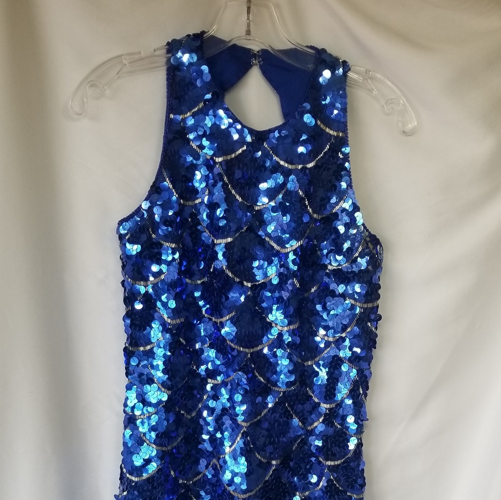 Blue Mermaid Scale Sequin Dress, Open back Medium